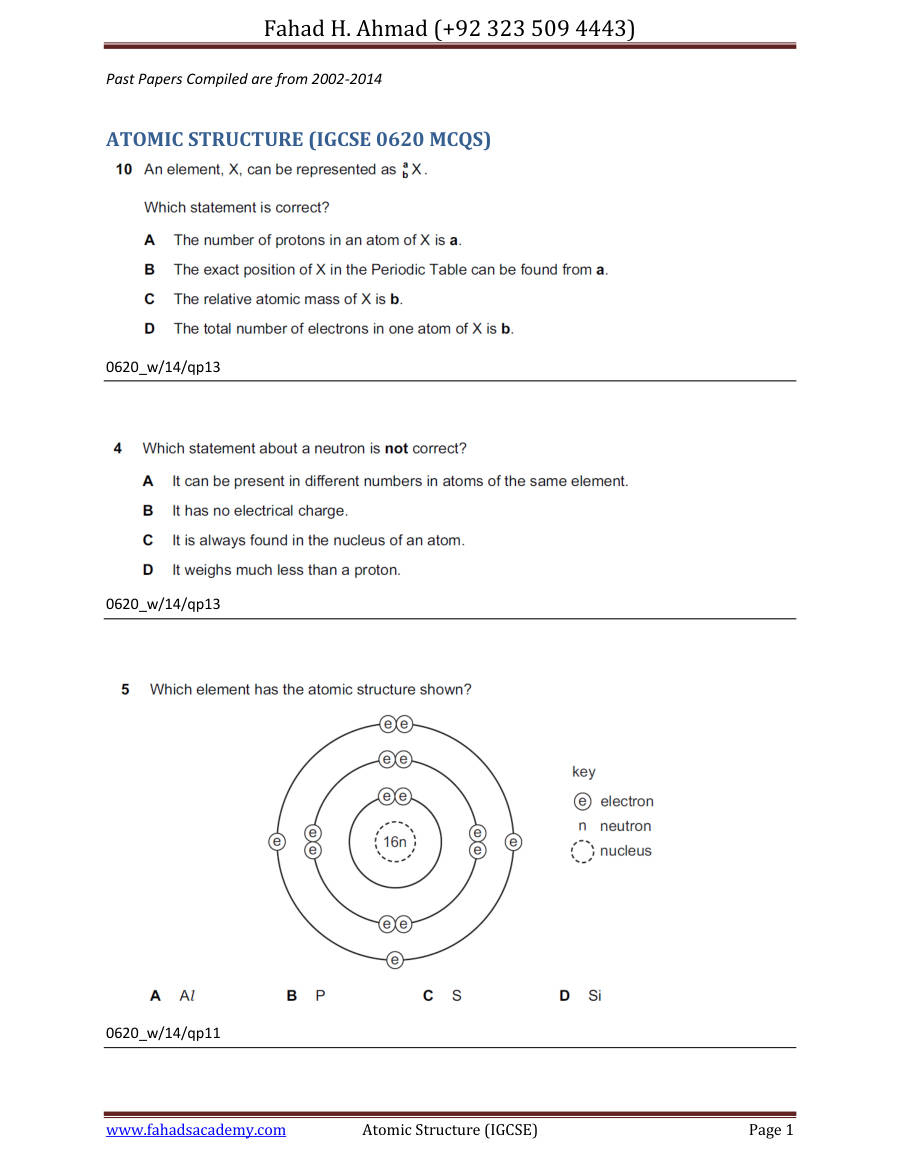 Page 1 of Atomic Structure