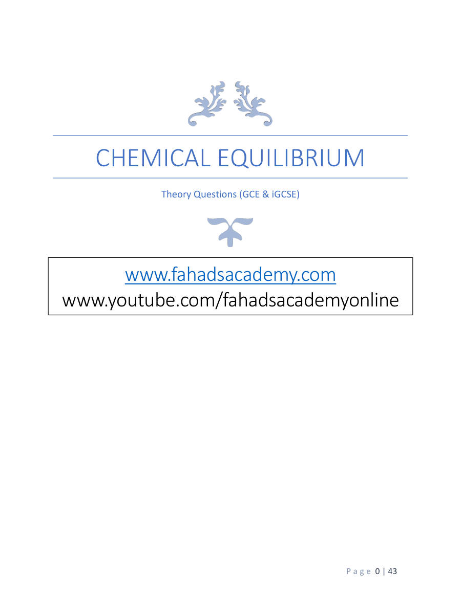 Page 1 of Chemical Equilibrium IGCSE — Questions