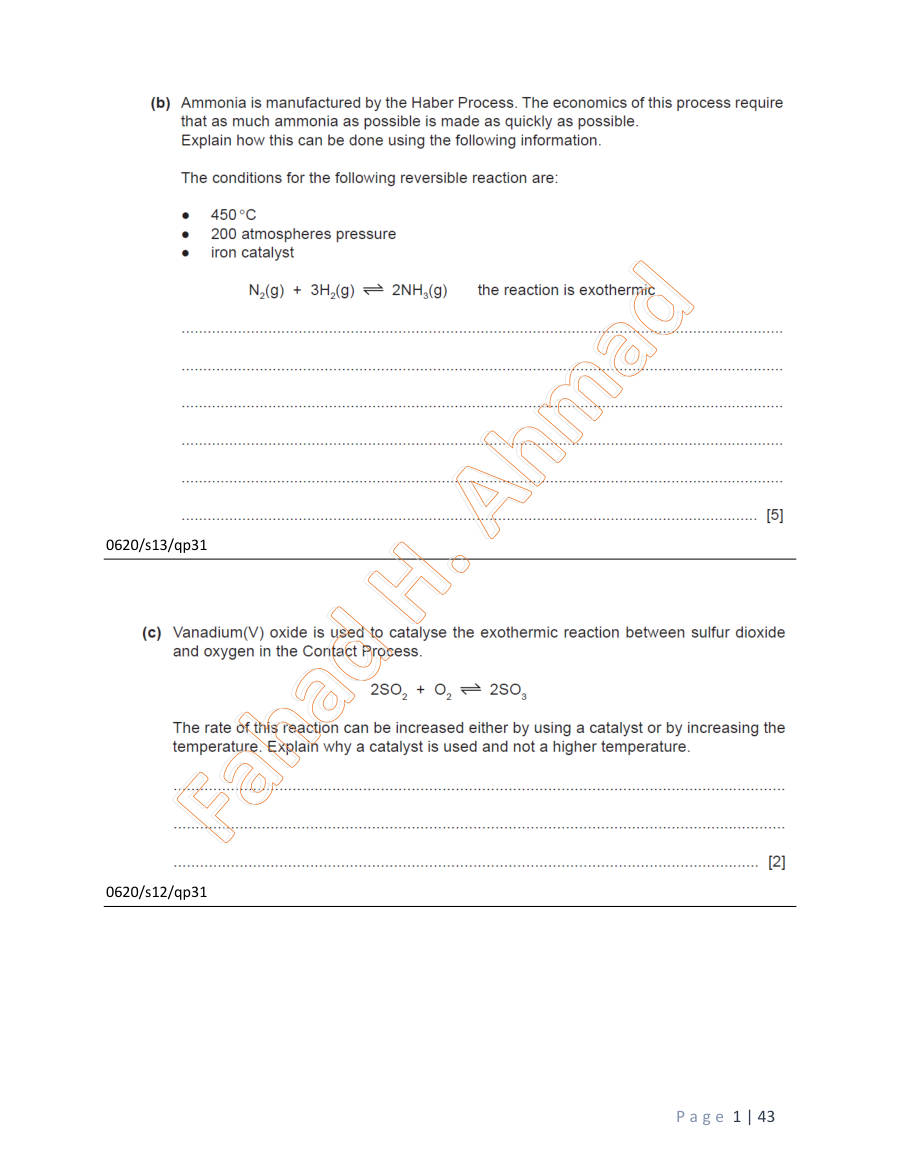 Page 2 of Chemical Equilibrium IGCSE — Questions