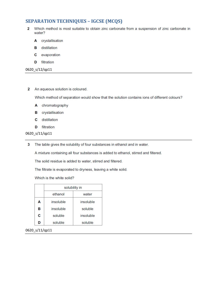 Page 1 of Experimental Separation Techniques IGCSE