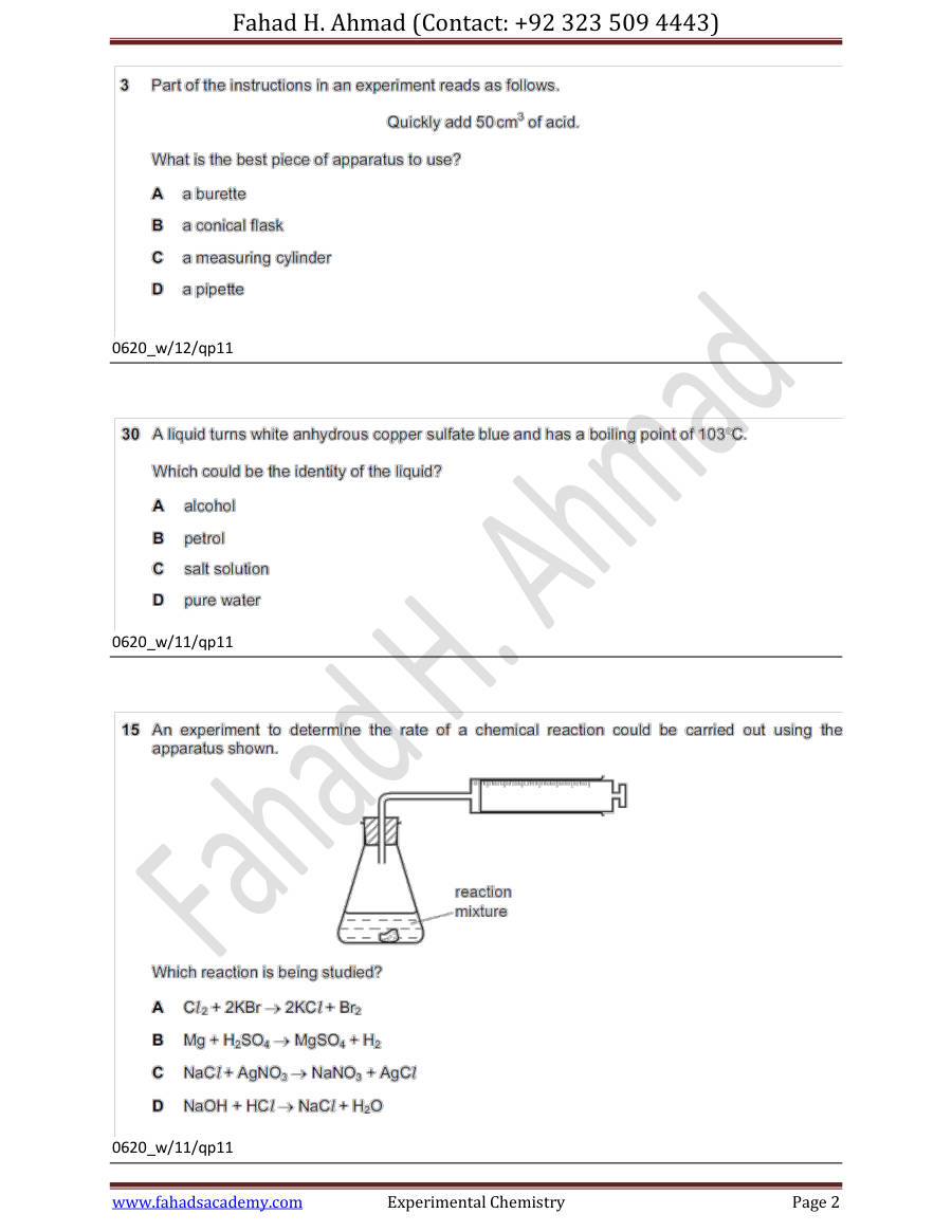 Page 2 of IGCSE Paper 1 Experimental Kinetic Particle Separation Techniques
