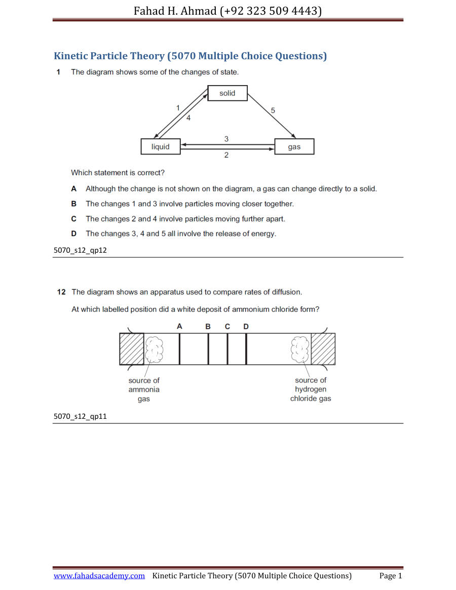 Page 1 of Kinetic Particle IGCSE Gce