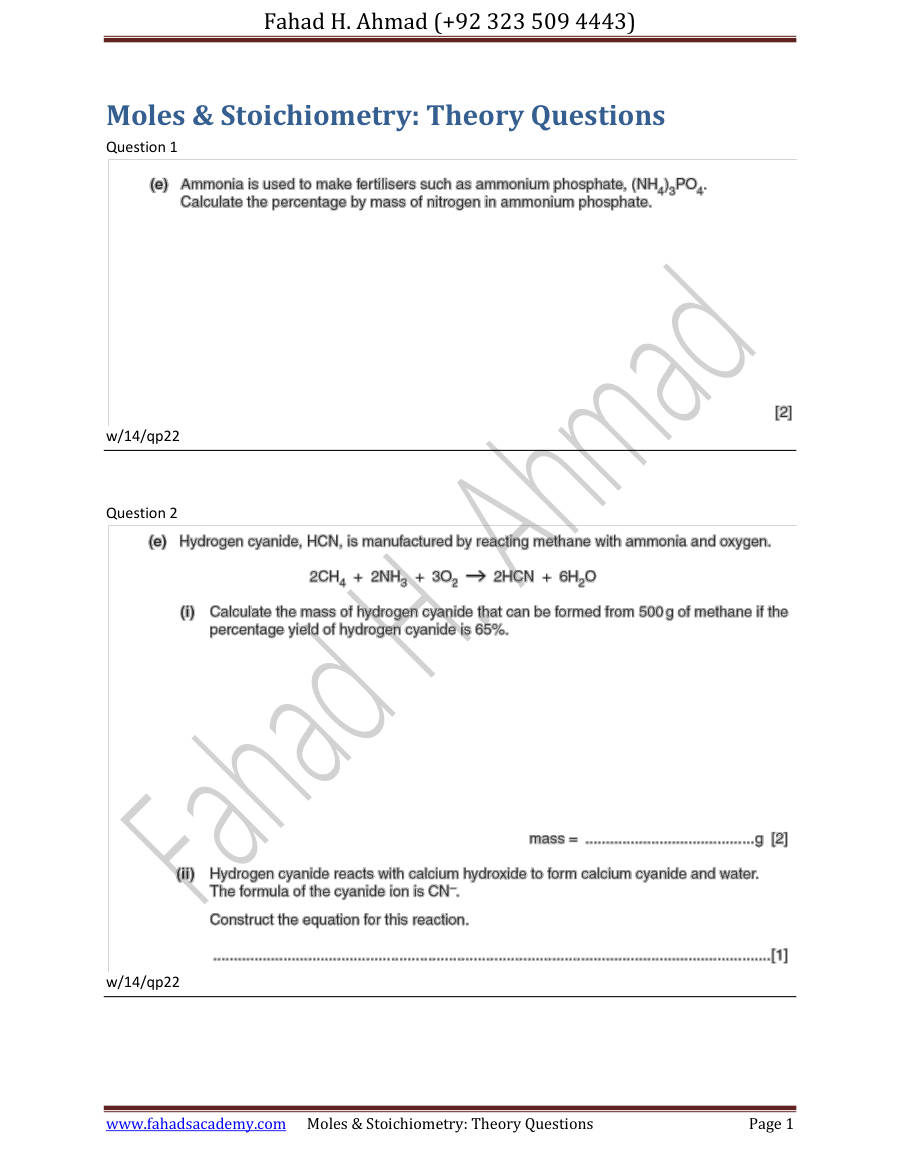 Page 1 of Moles Stoichiometry