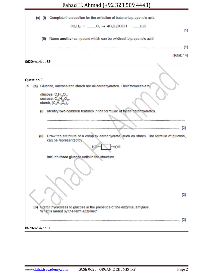 Page 2 of Organic IGCSE Olevels — Marking scheme