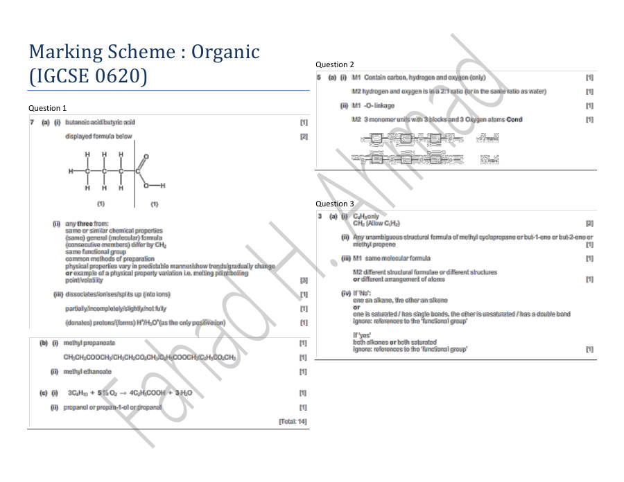 Page 1 of Organic — Marking scheme