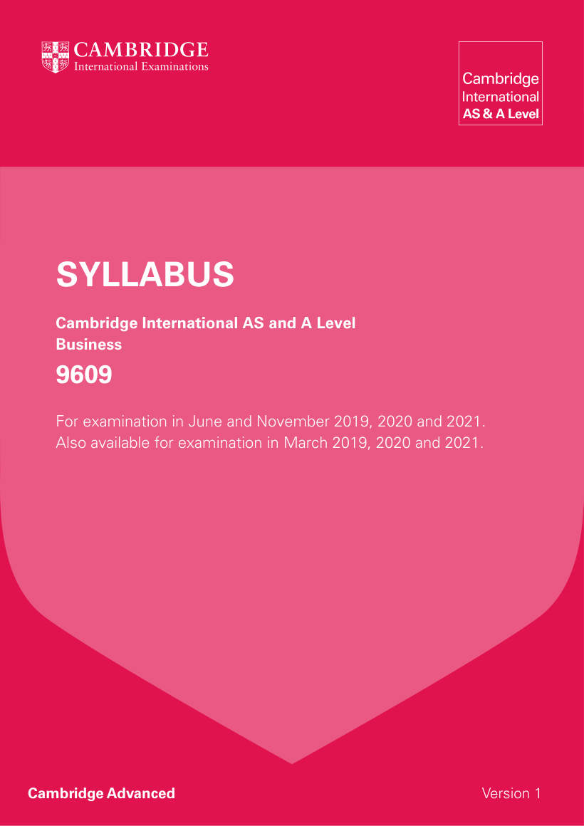 Page 1 of A Level Business Syllabus (9609) (PDF)