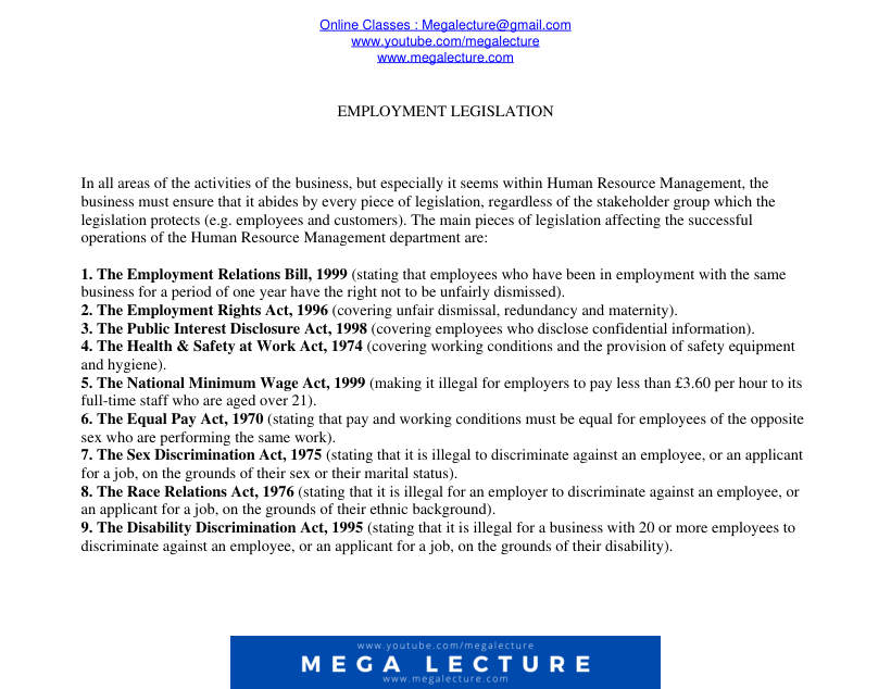 Page 1 of Employment Legislation (PDF)