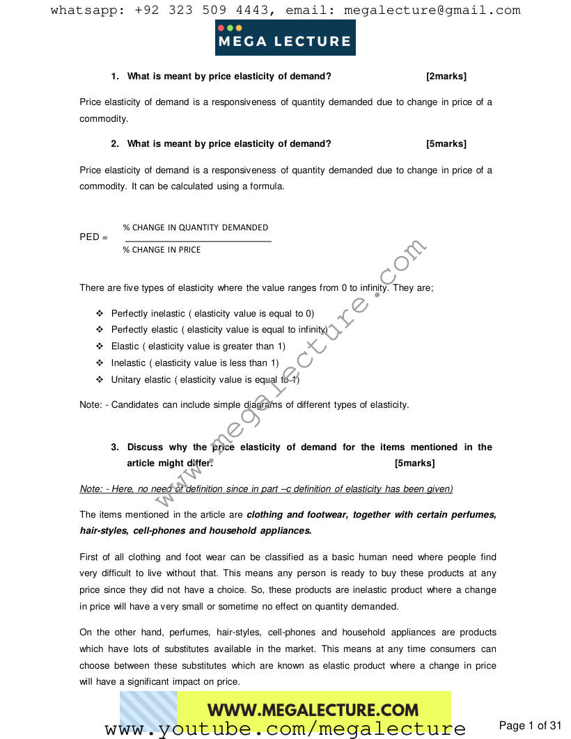 Page 1 of 100 Questions & Answers — Cambridge O Level Economics