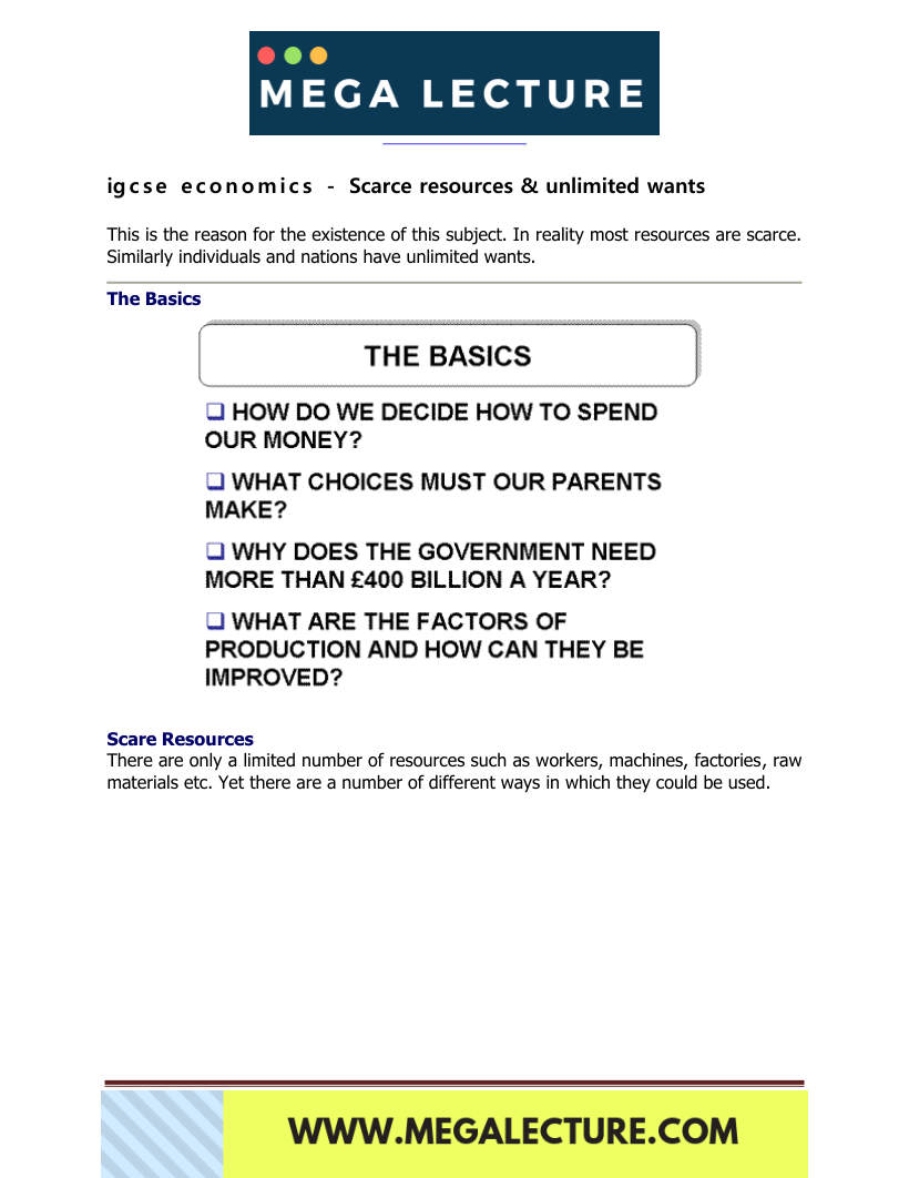 Page 2 of Economics Revision Notes