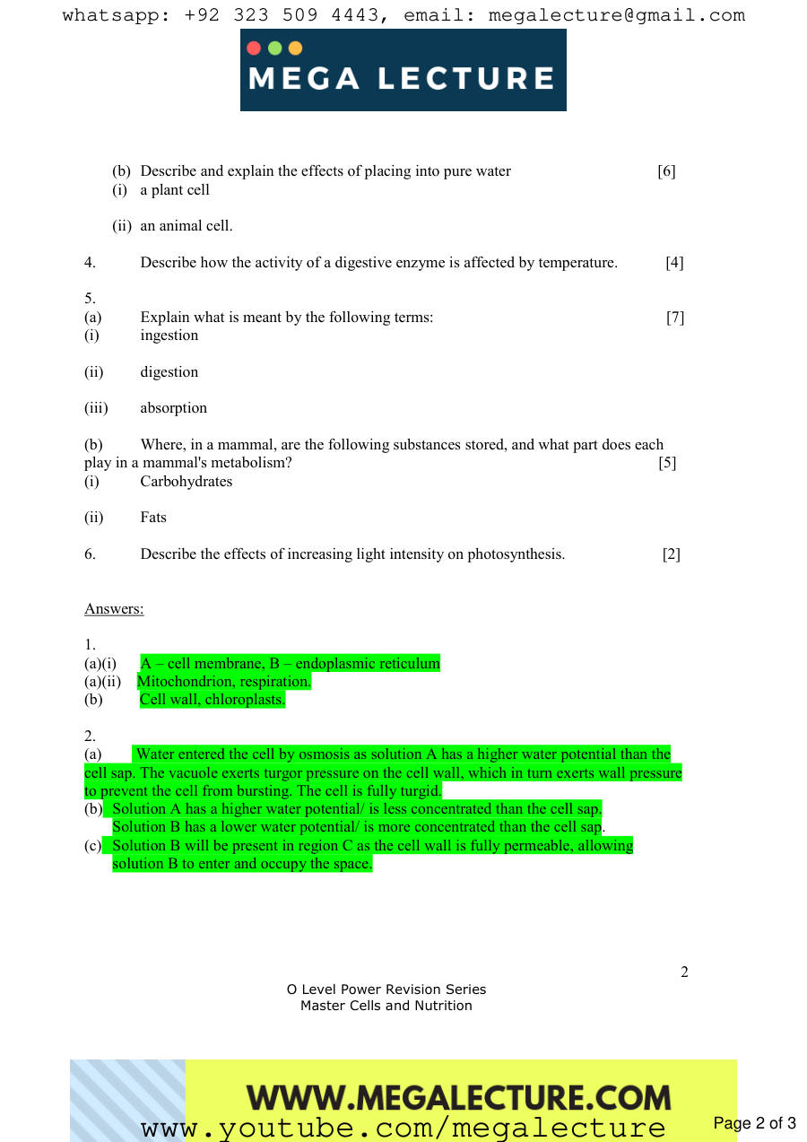 Page 2 of Biology Worksheet