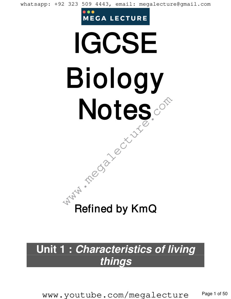 Page 1 of IGCSE Biology Notes
