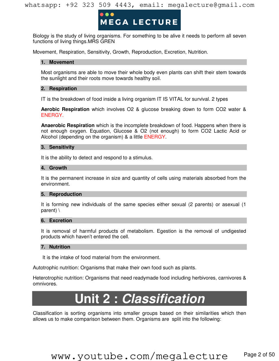Page 2 of IGCSE Biology Notes