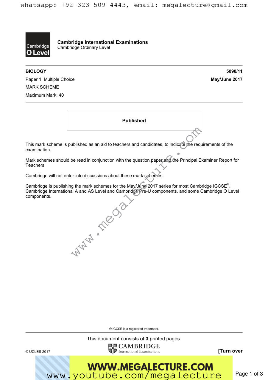 Page 1 of Paper 1 — Marking scheme
