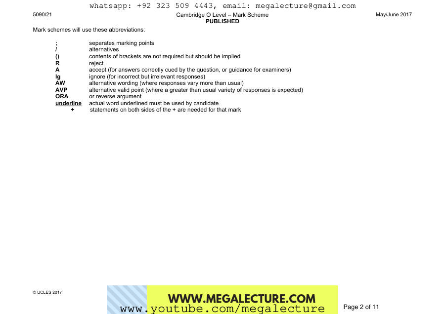 Page 2 of Paper 2 — Marking scheme