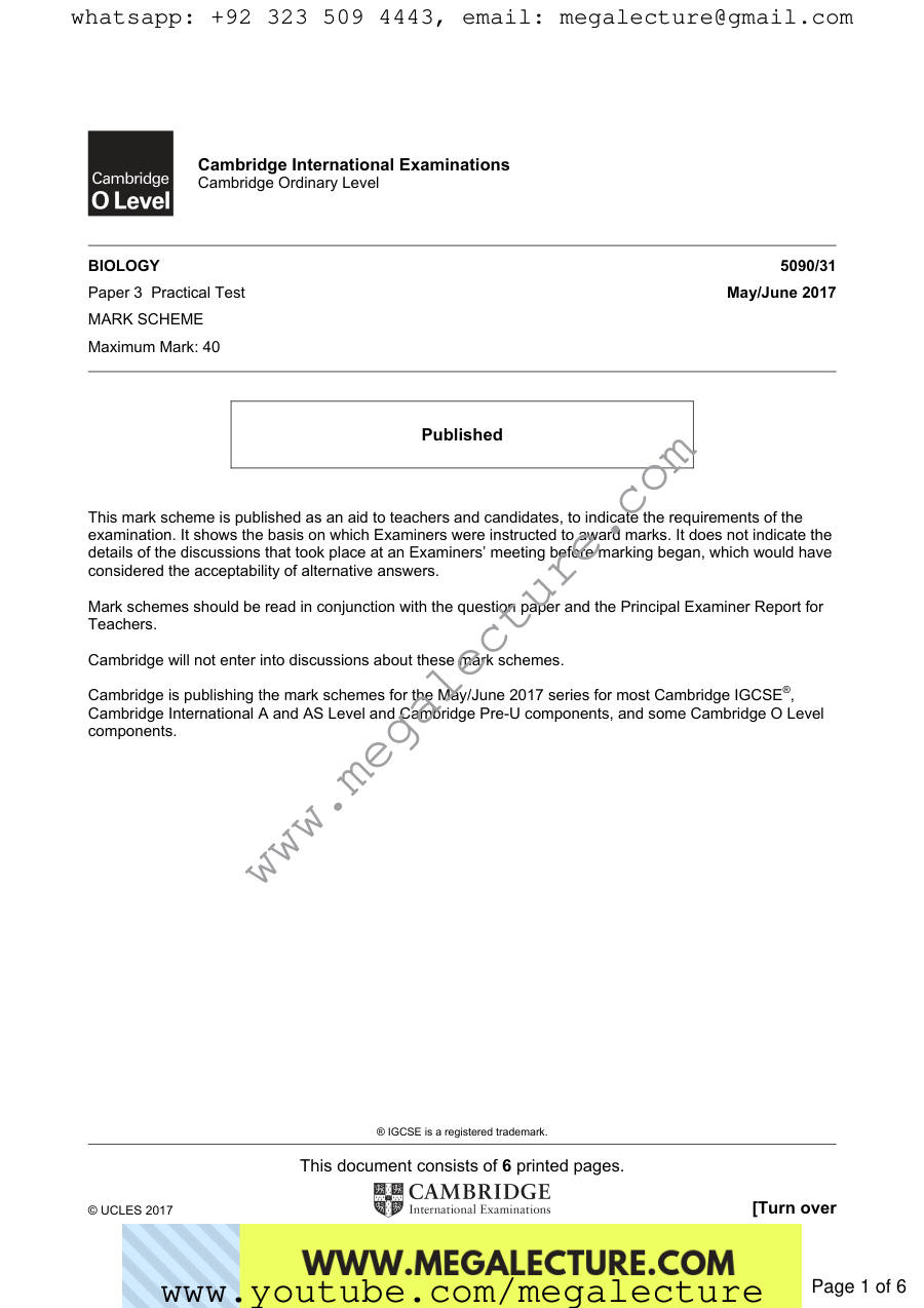 Page 1 of Paper 3 — Marking scheme