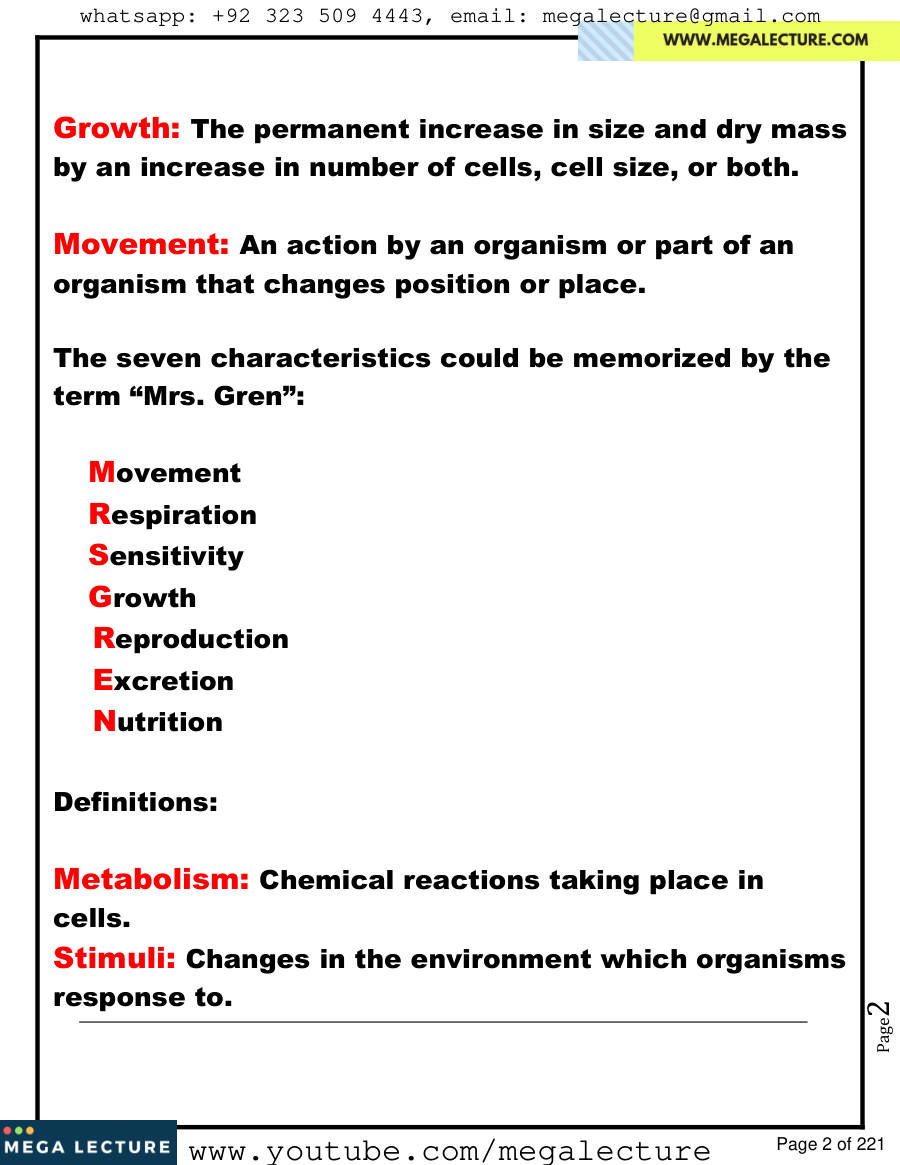 Page 2 of O Level Biology Notes (Set 2)