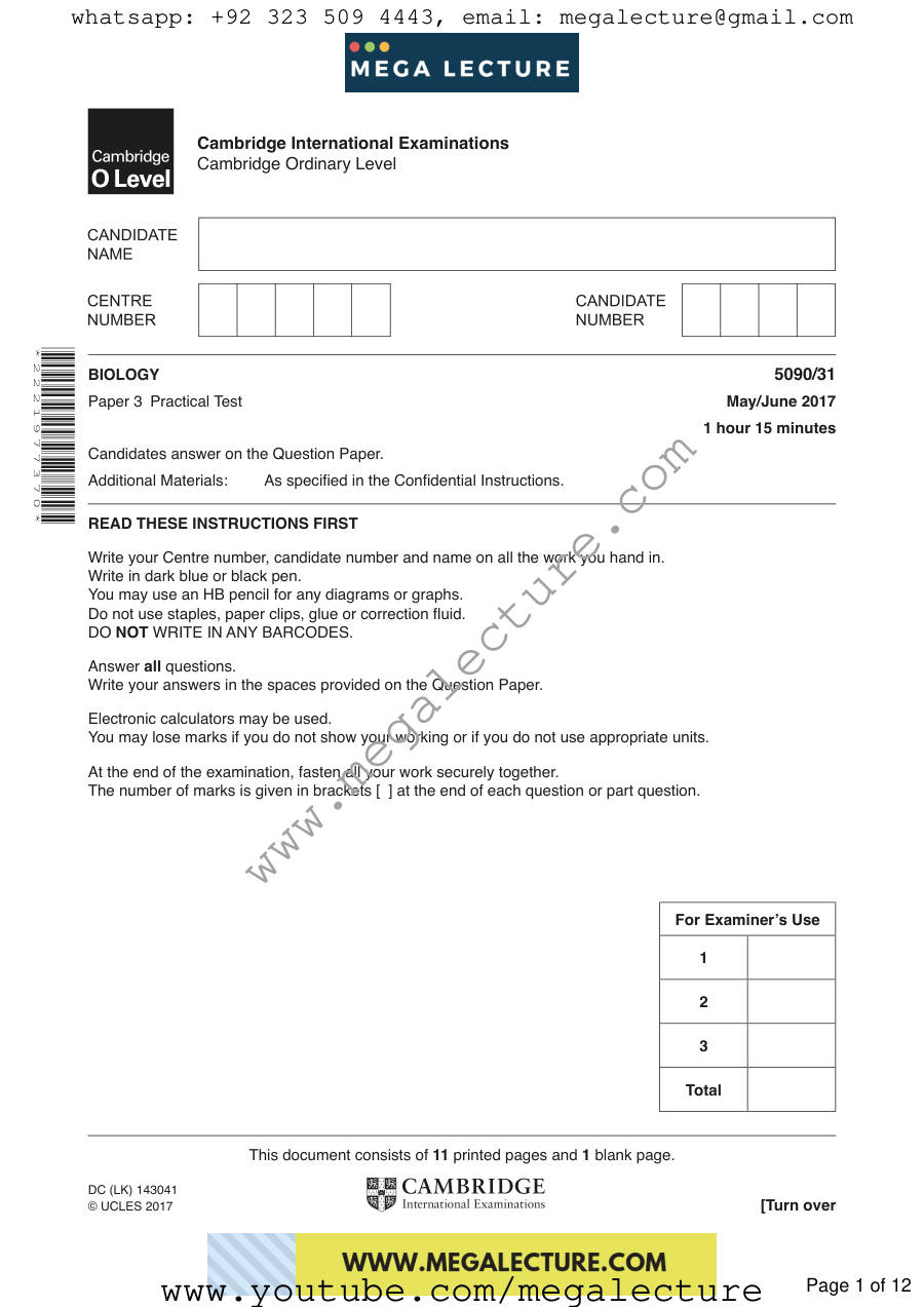 Page 1 of Paper 3 — Questions