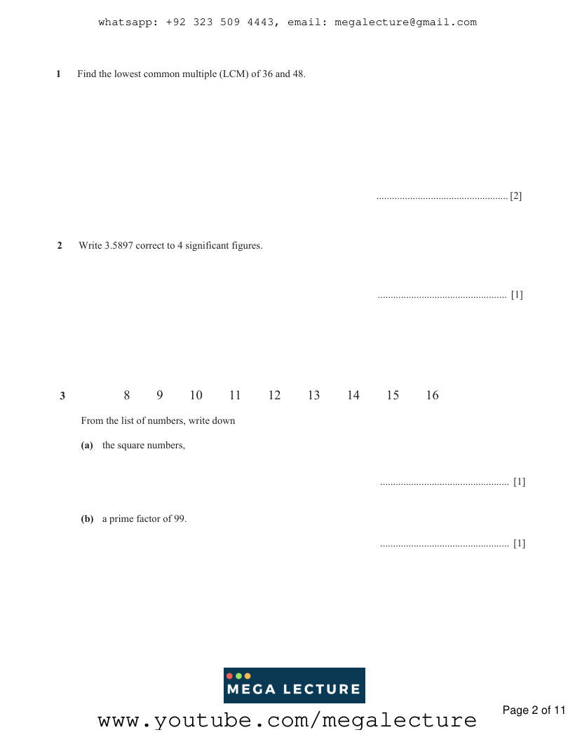 Page 2 of Integers HCF LCM Prime Numbers Significant Figures Decimal Places — Questions