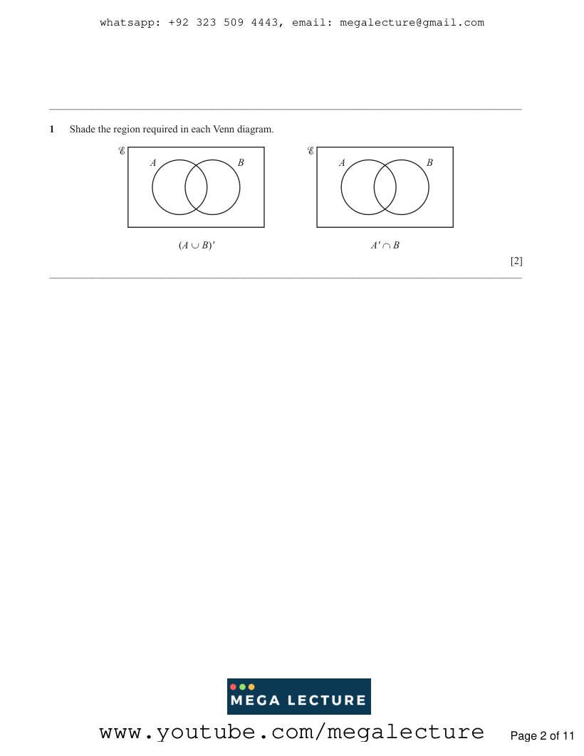 Page 2 of Sets Venn Diagrams — Questions (2)