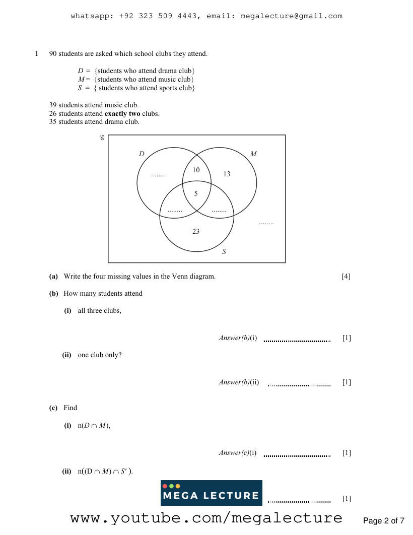 Page 2 of Sets Venn Diagrams — Questions (3)
