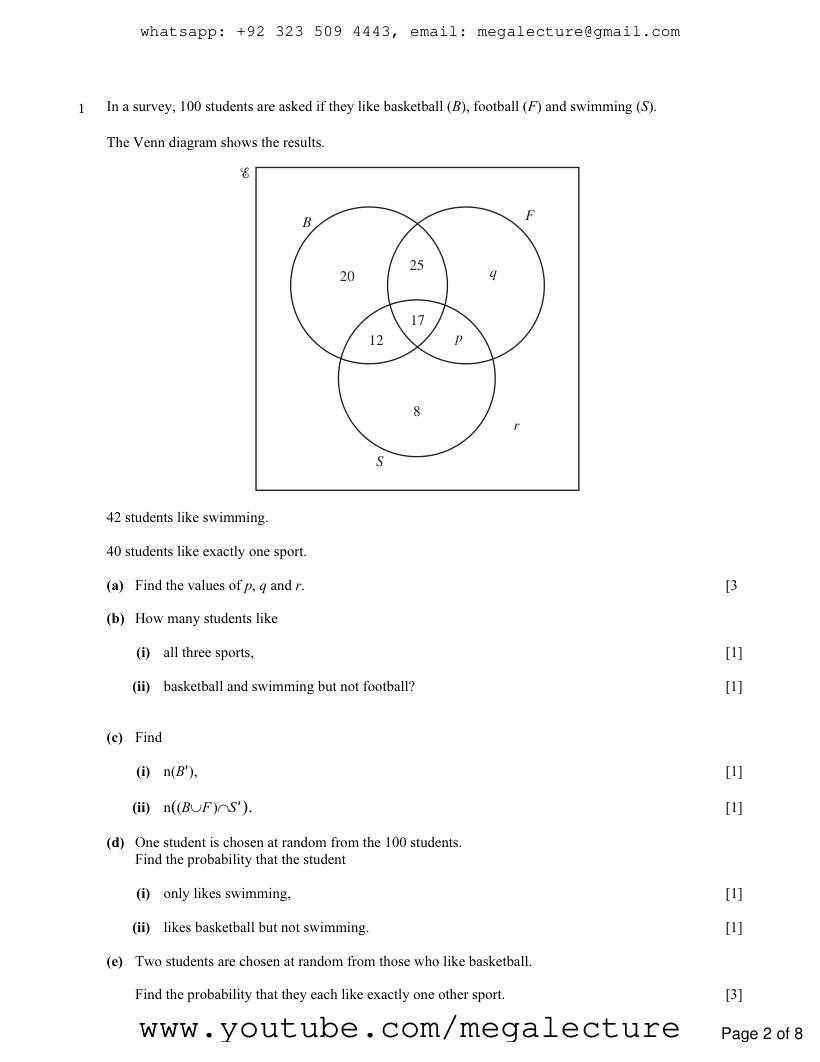 Page 2 of Sets Venn Diagrams — Questions (5)