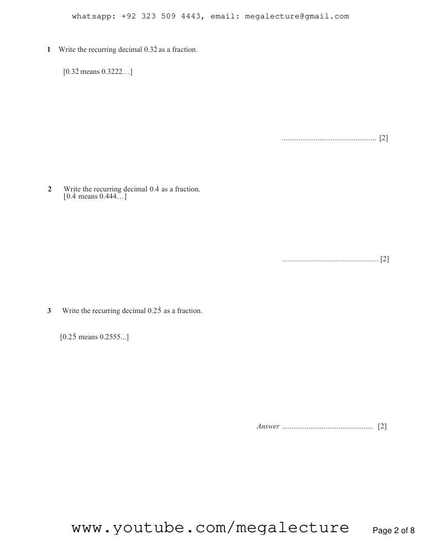 Page 2 of Conversion Percentages Fractions Decimals — Questions