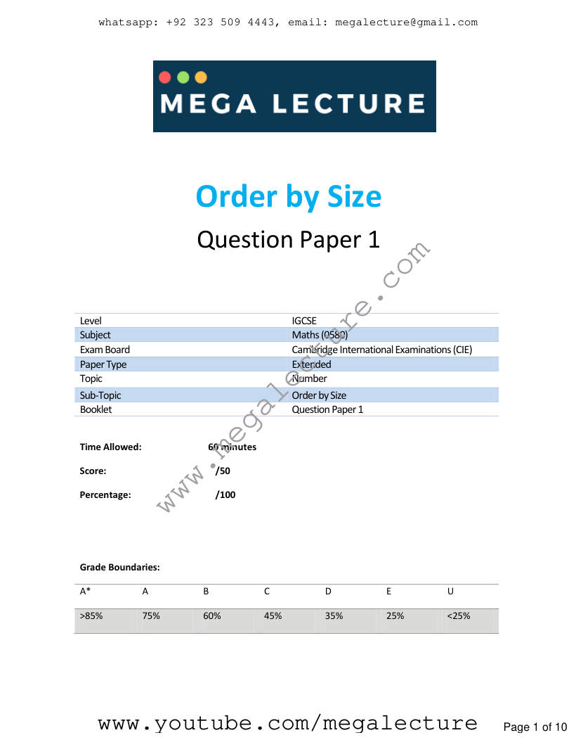 Page 1 of Order By Size — Questions
