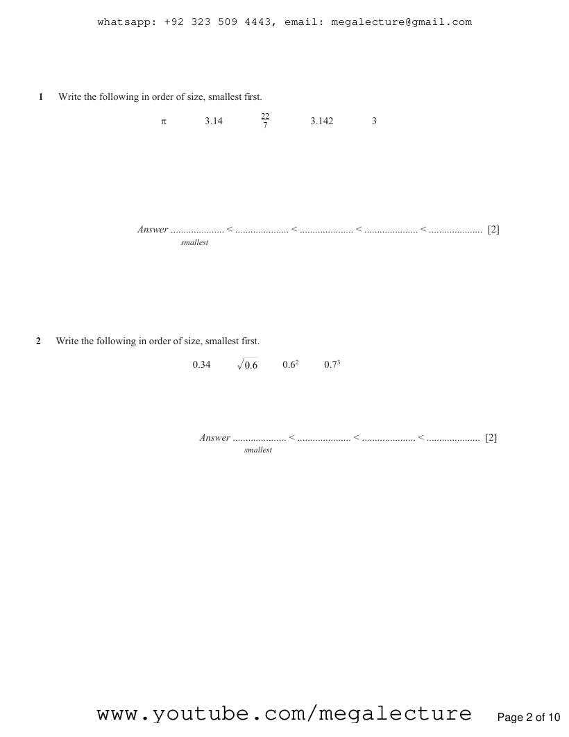 Page 2 of Order By Size — Questions