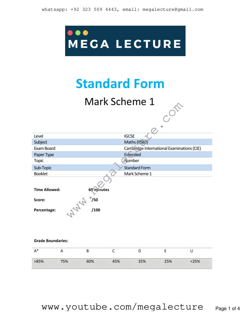Page 1 of Standard Form — Marking scheme