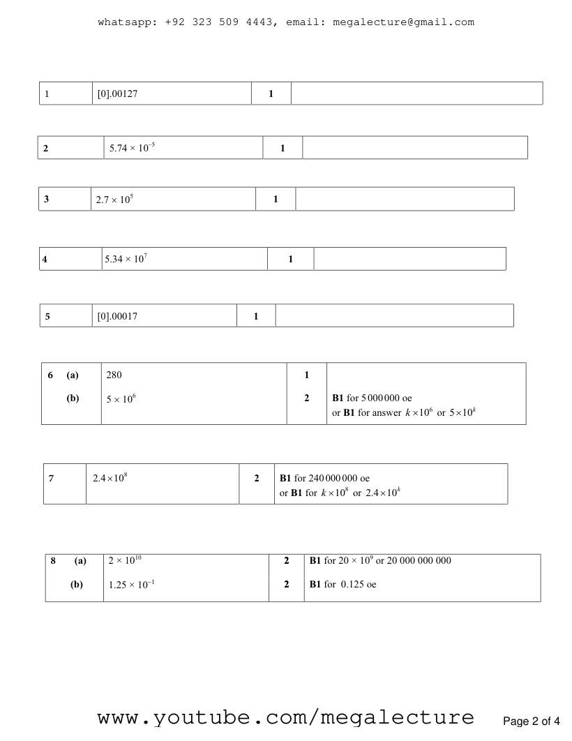 Page 2 of Standard Form — Marking scheme