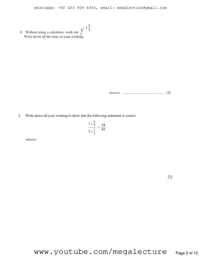 Page 2 of Add Sub Multiplication Division Of Fractions Decimals — Questions (2)