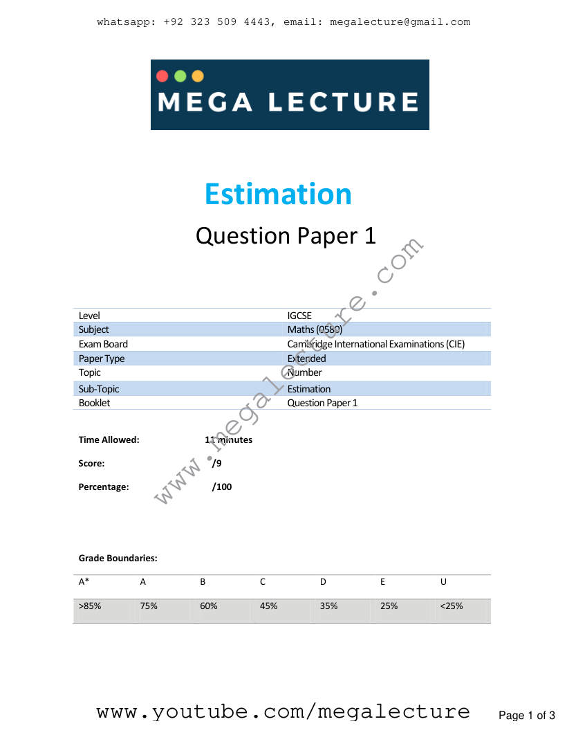 Page 1 of Estimation — Questions