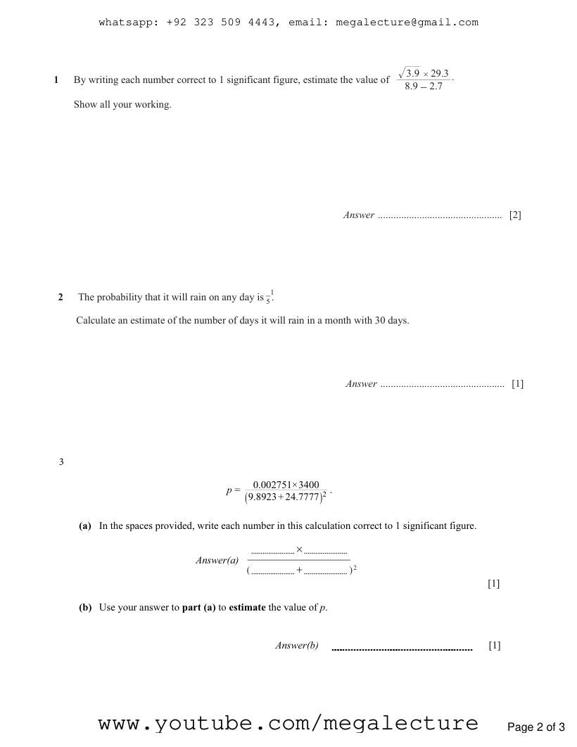 Page 2 of Estimation — Questions