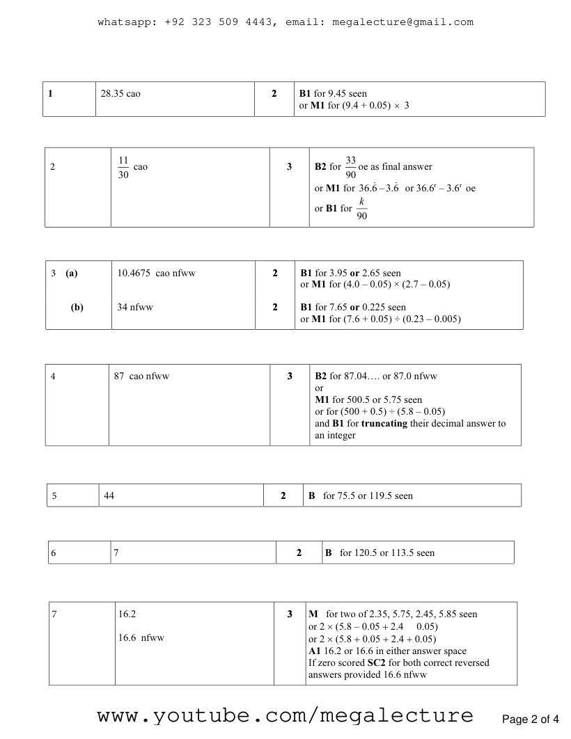 Page 2 of Bounds — Marking scheme
