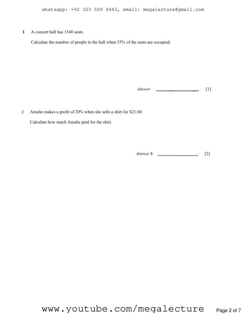 Page 2 of Percentages — Questions (4)