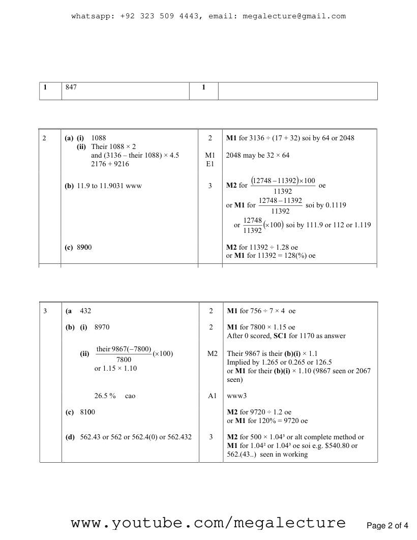 Page 2 of Percentages — Marking scheme (4)