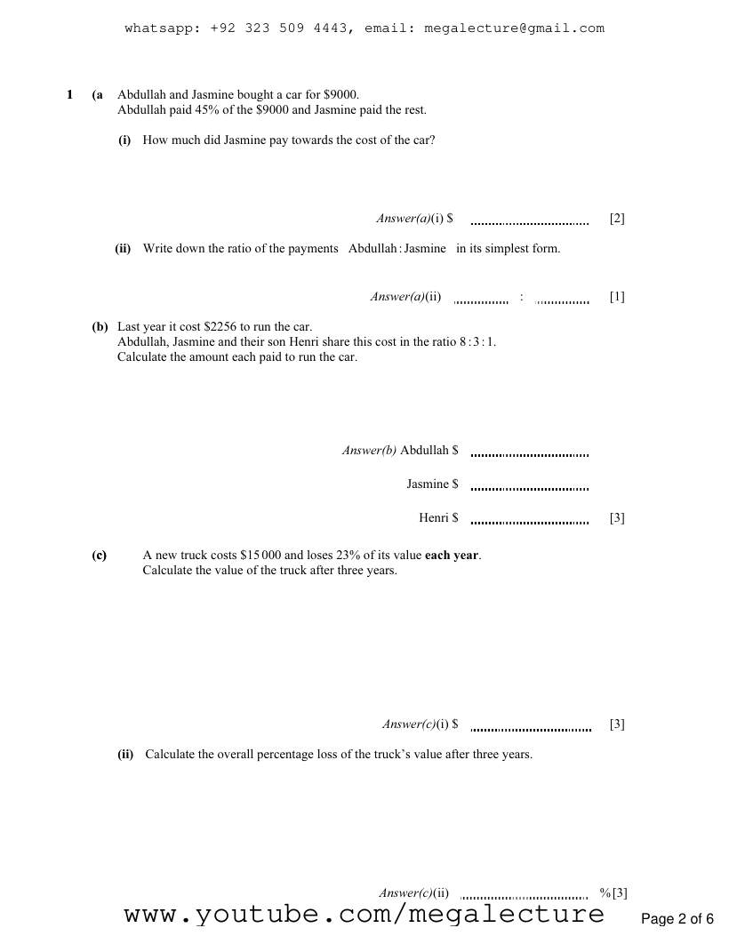 Page 2 of Percentages — Questions (8)