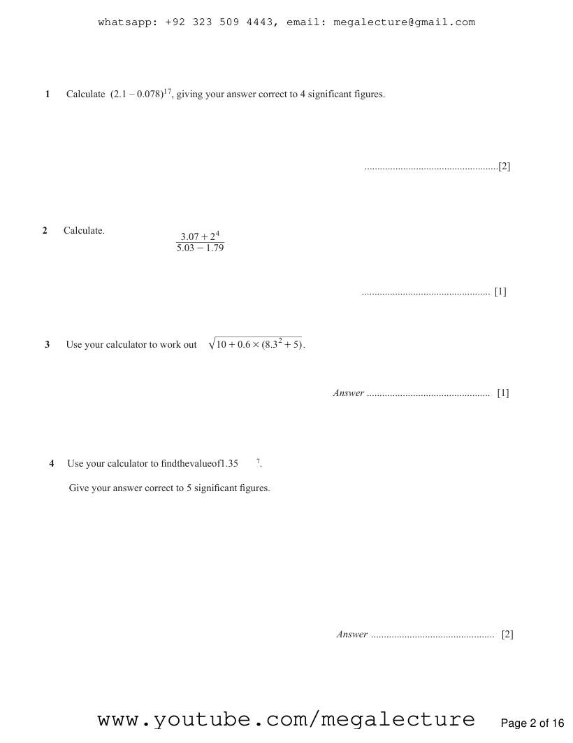 Page 2 of Using A Calculator — Questions