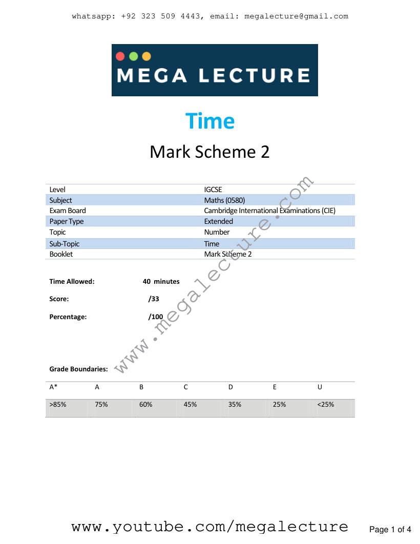 Page 1 of Time — Marking scheme (2)