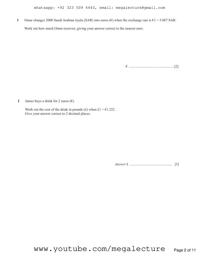 Page 2 of Currency Conversions — Questions