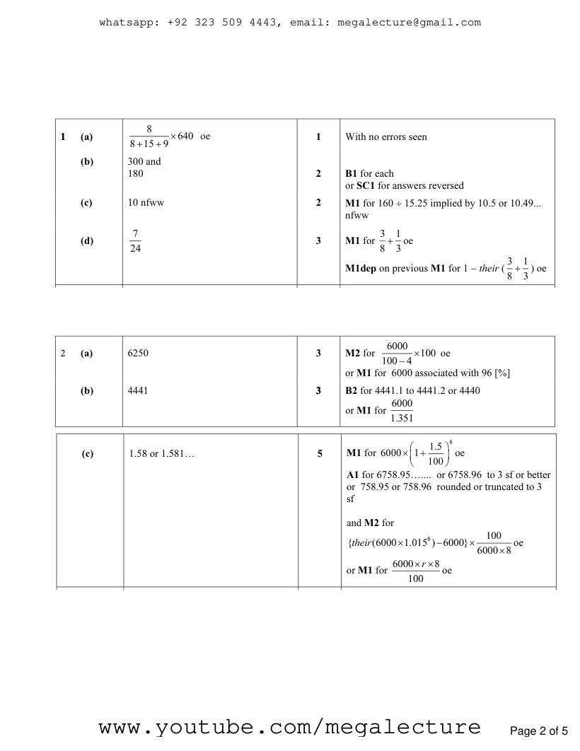 Page 2 of Finance Problems — Marking scheme