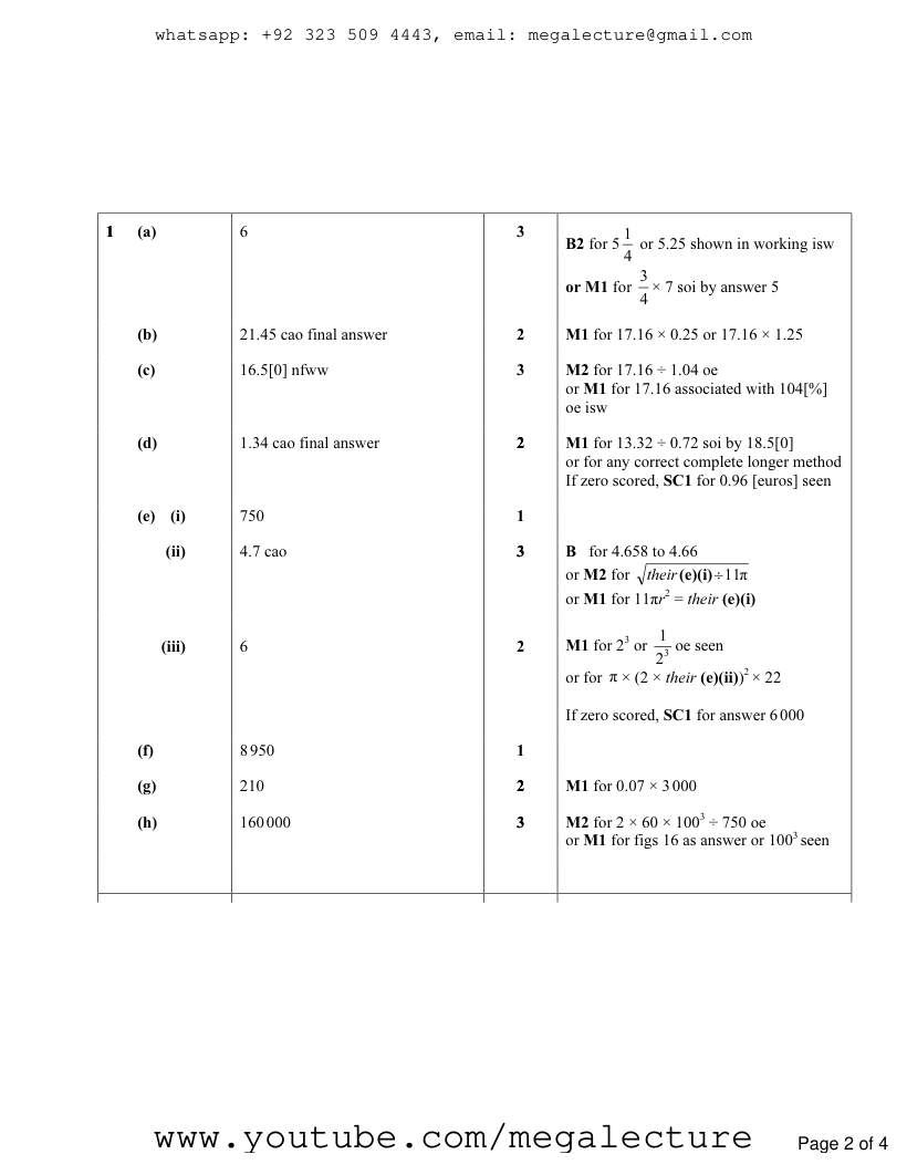 Page 2 of Finance Problems — Marking scheme (2)