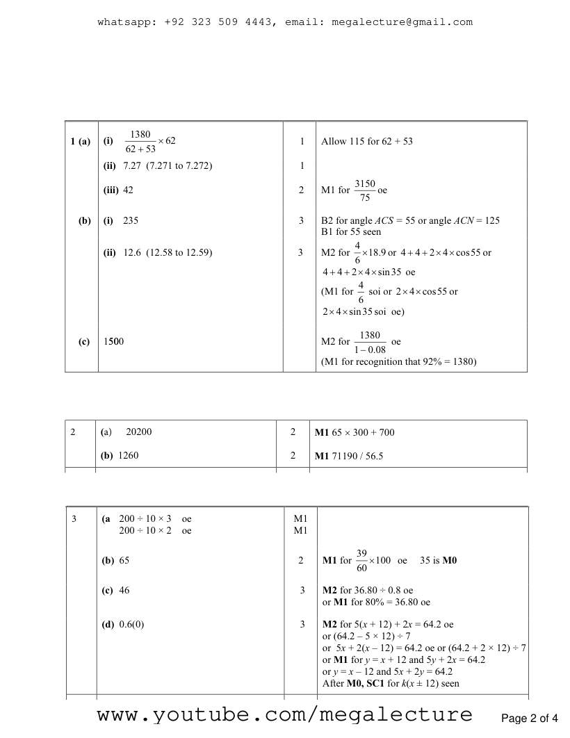 Page 2 of Finance Problems — Marking scheme (4)
