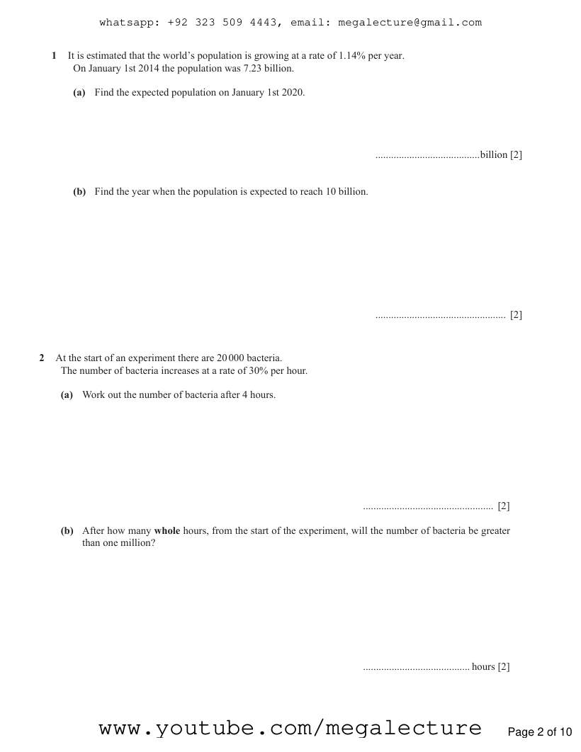 Page 2 of Exponential Growth Decay — Questions