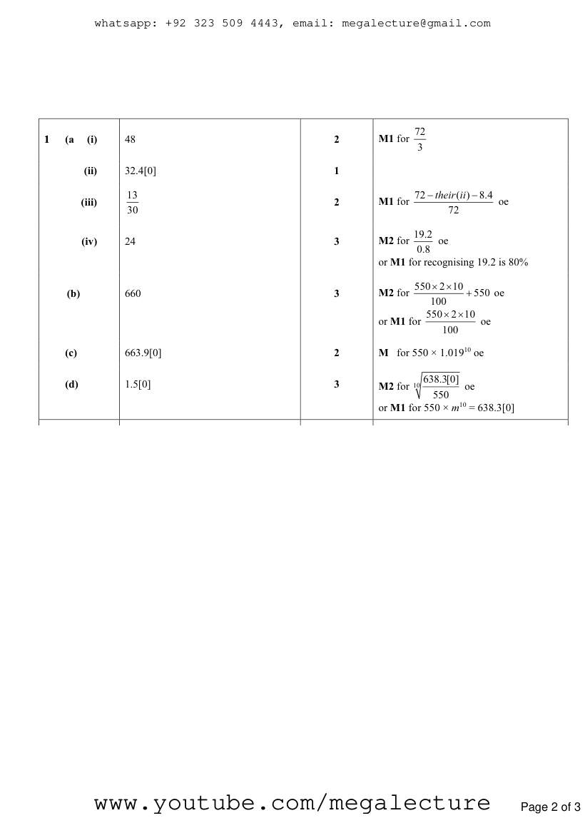 Page 2 of Exponential Growth Decay — Marking scheme (2)