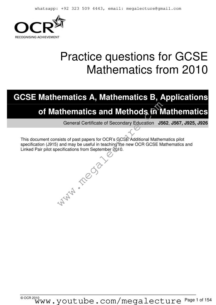 Page 1 of Practice Questions for GCSE Mathematics