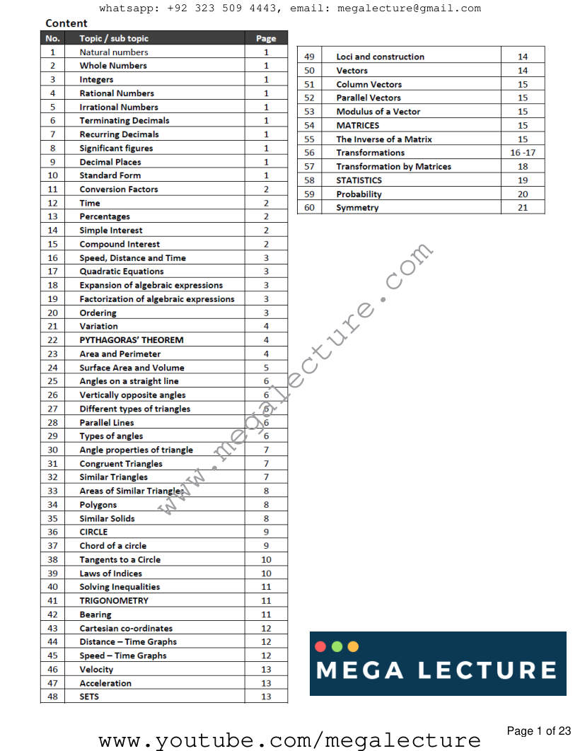 Page 1 of Gce O Level Mathematics Formula Booklet
