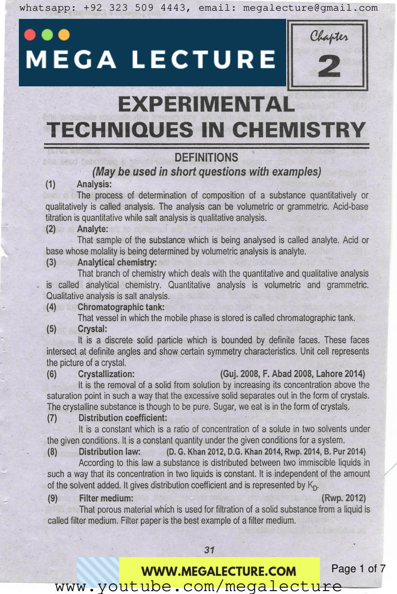 Page 1 of Chapter 2: Experimental Techniques in Chemistry