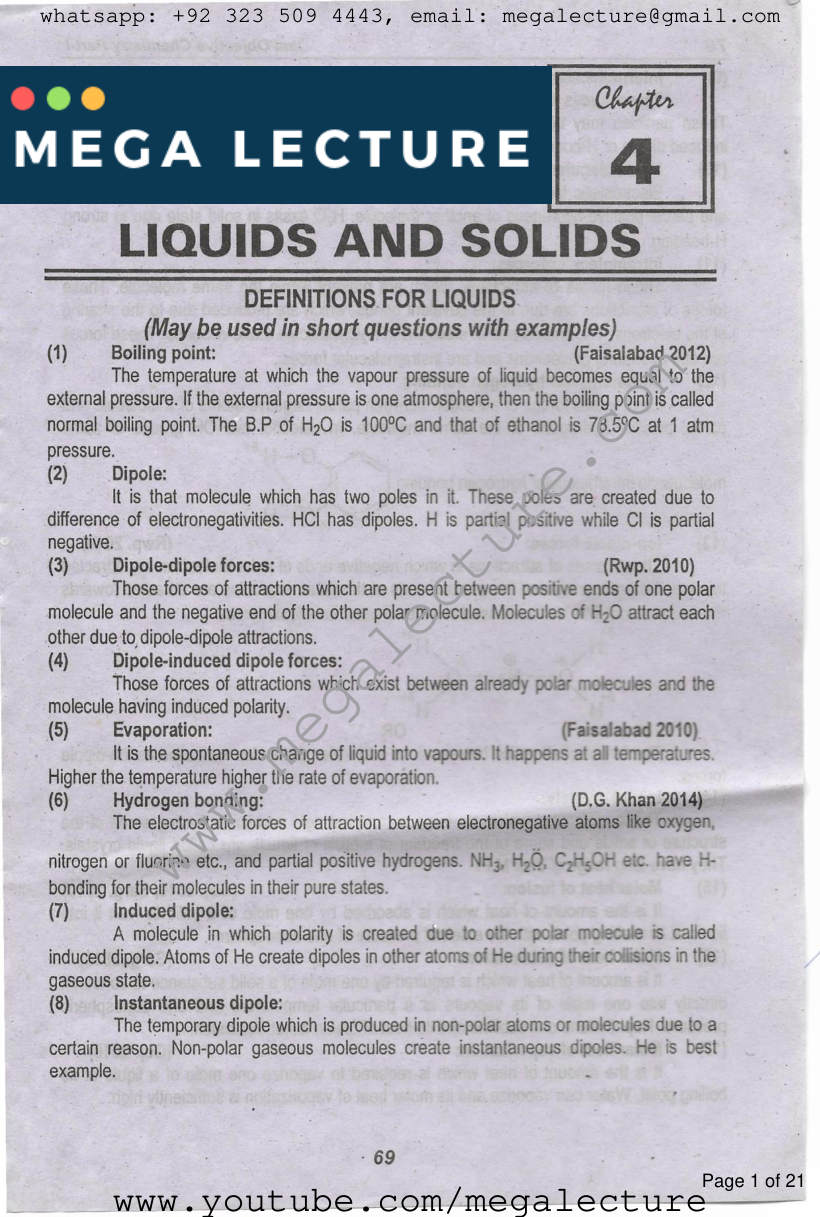 Page 1 of Chapter 4: Liquids and Solids
