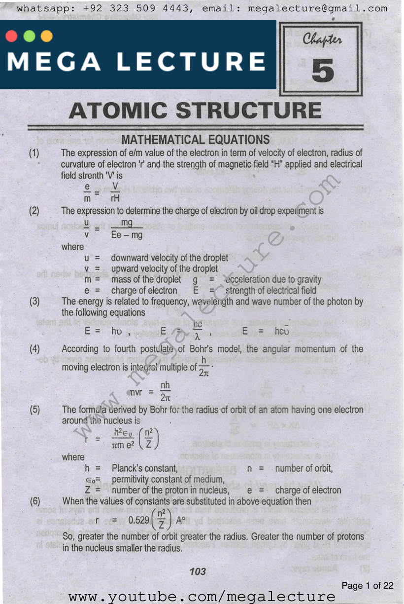 Page 1 of Chapter 5: Atomic Structure